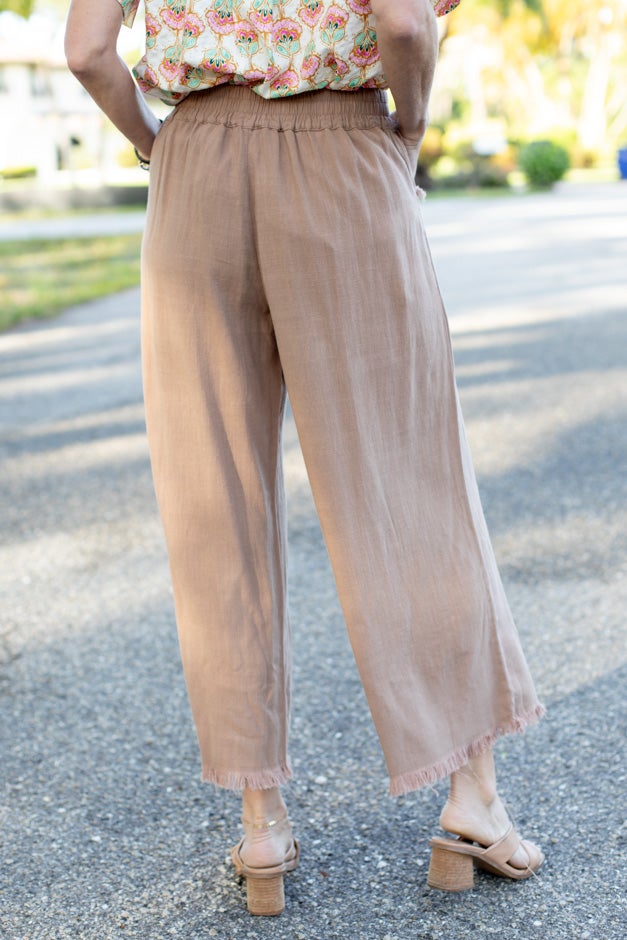 Linen Blend Elastic Waistband Latte