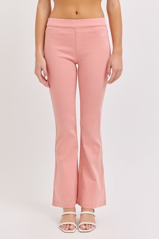 Cello Mid Rise Flare Jeggings (30” Inseam) - Coral Peach