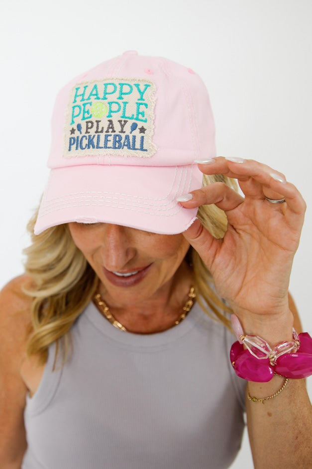 Happy People Play Pickleball Distressed Baseball Cap
