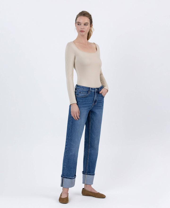 Veveret High Rise Cuffed Ankle Straight Denim