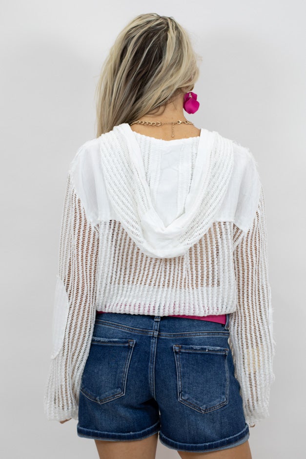 Feel The Breeze Open Knit Jacket With Hoodie