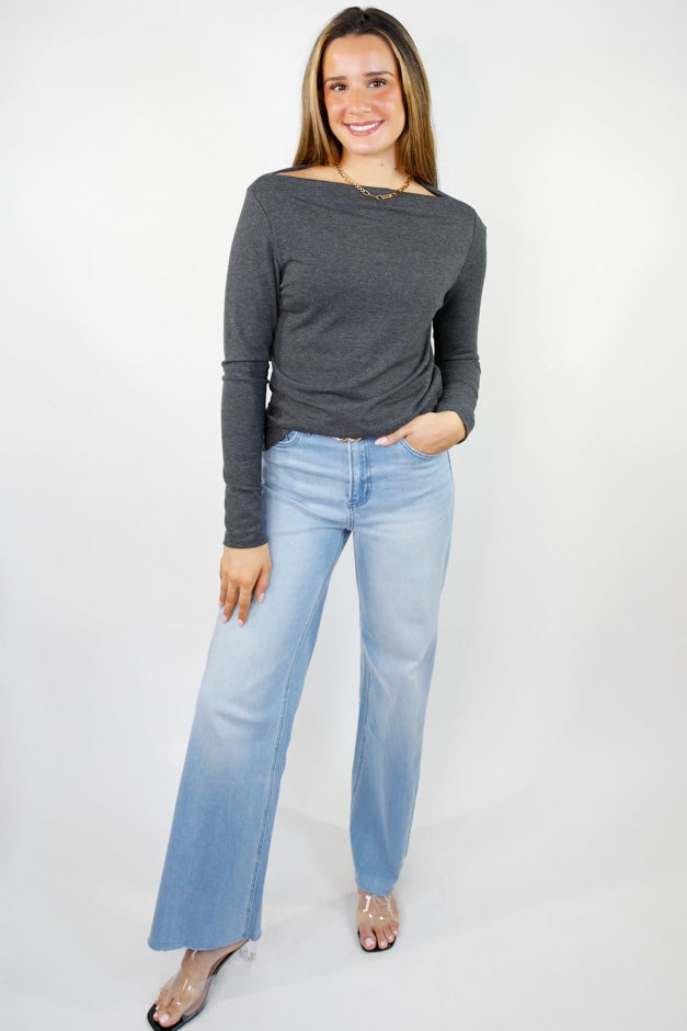 Just a Thought Wide Neck Long Sleeve Knit Blouse