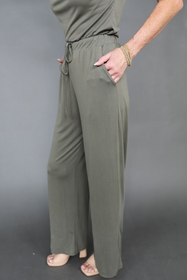 Olive Ease Wide Leg Pants