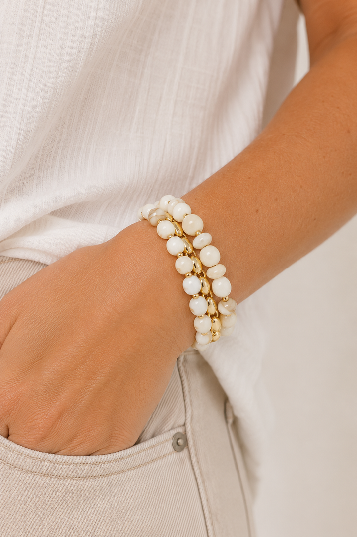 Stone And Metallic Beaded Bracelet Set