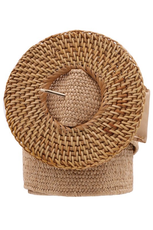 Woven Circle Straw Stretch Belt