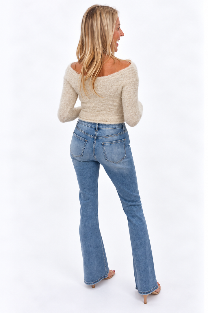 Laney Off Shoulder Fuzzy Knit Top