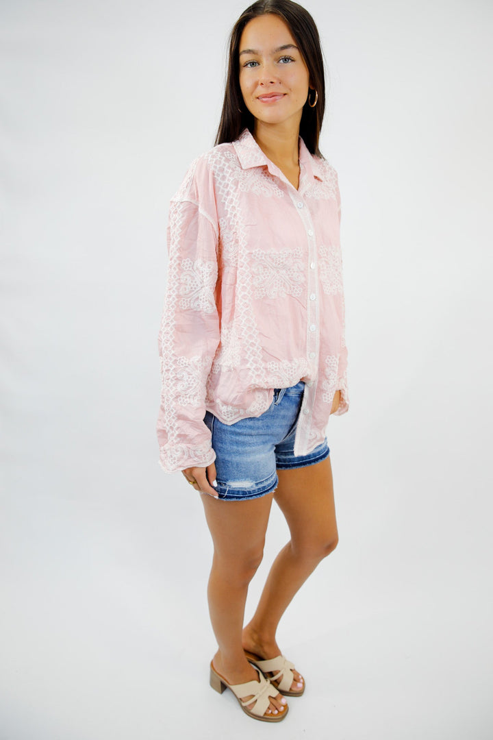 Petalwood Lace Button Down