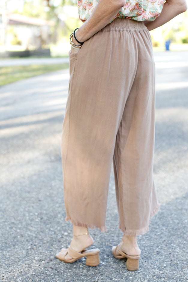 Linen Blend Elastic Waistband Latte