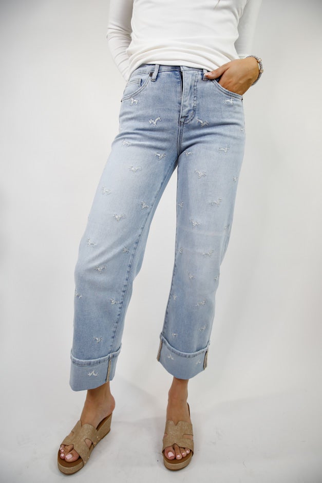 Wildflower Stitch Wide Leg Jeans