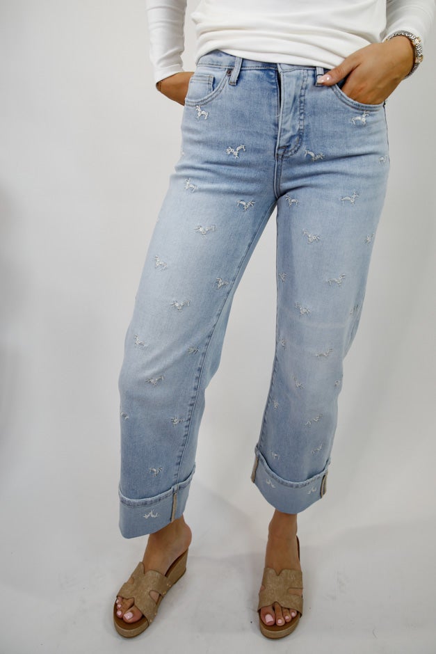 Wildflower Stitch Wide Leg Jeans