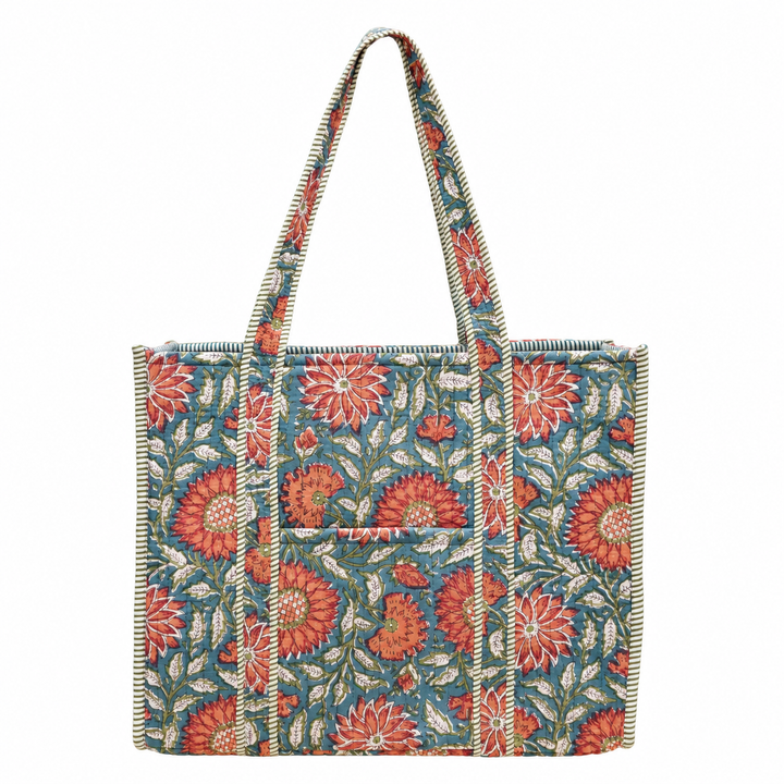 Teal Blossom Quilted Tote