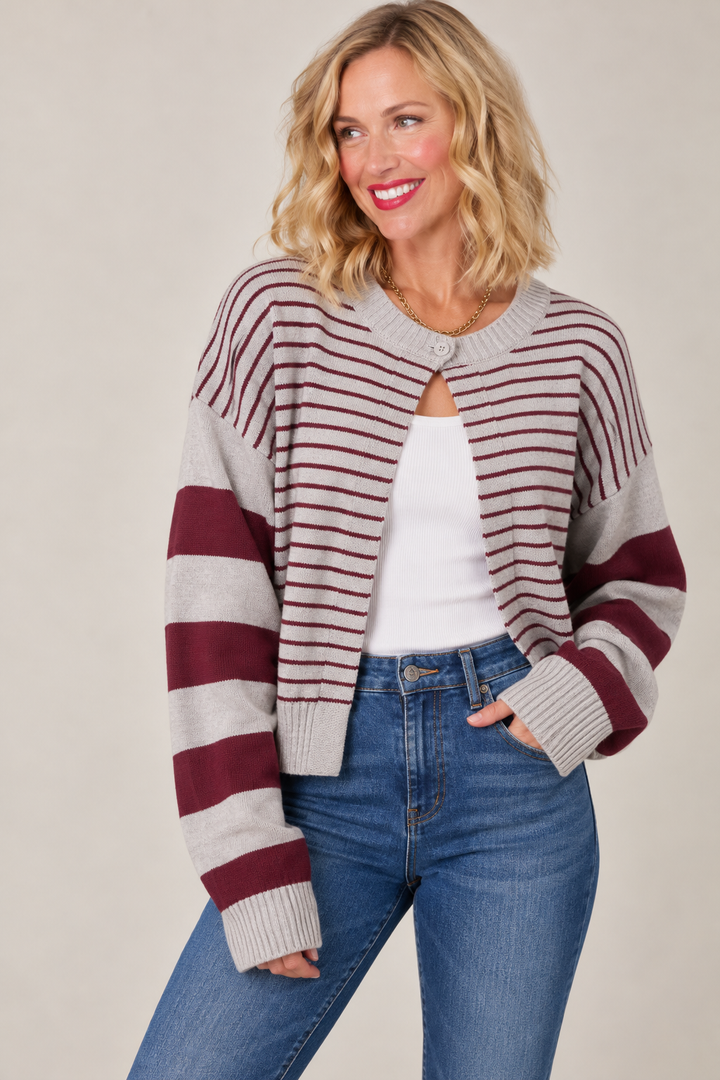 Autumn Stripe Open Front Cardigan