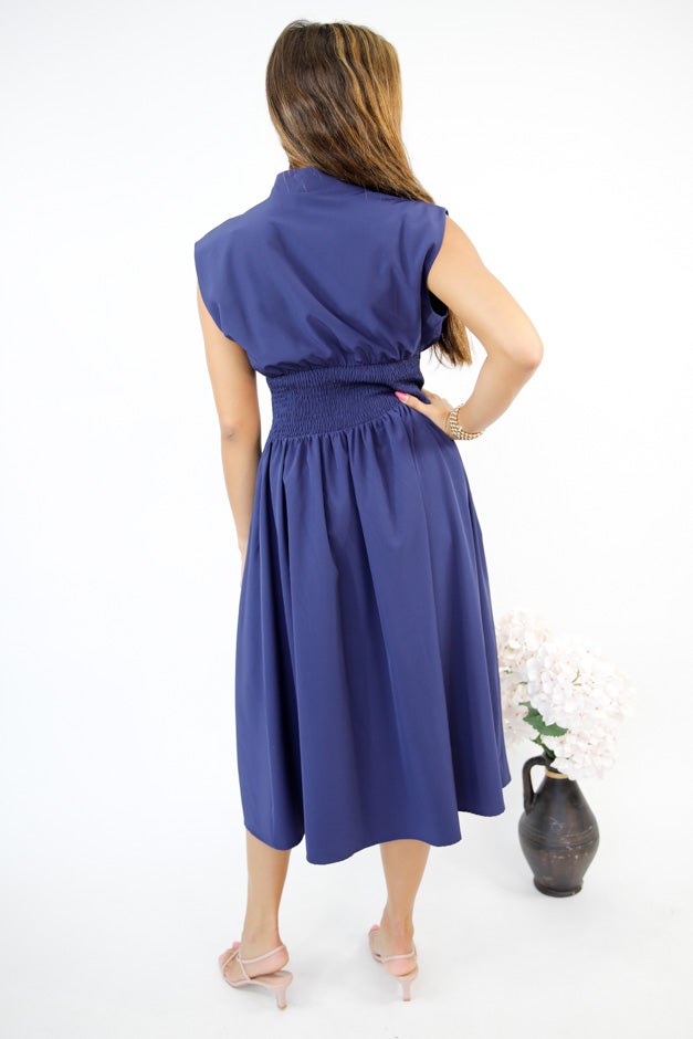 Chic & Sleek Smocked Waist Zip Dress