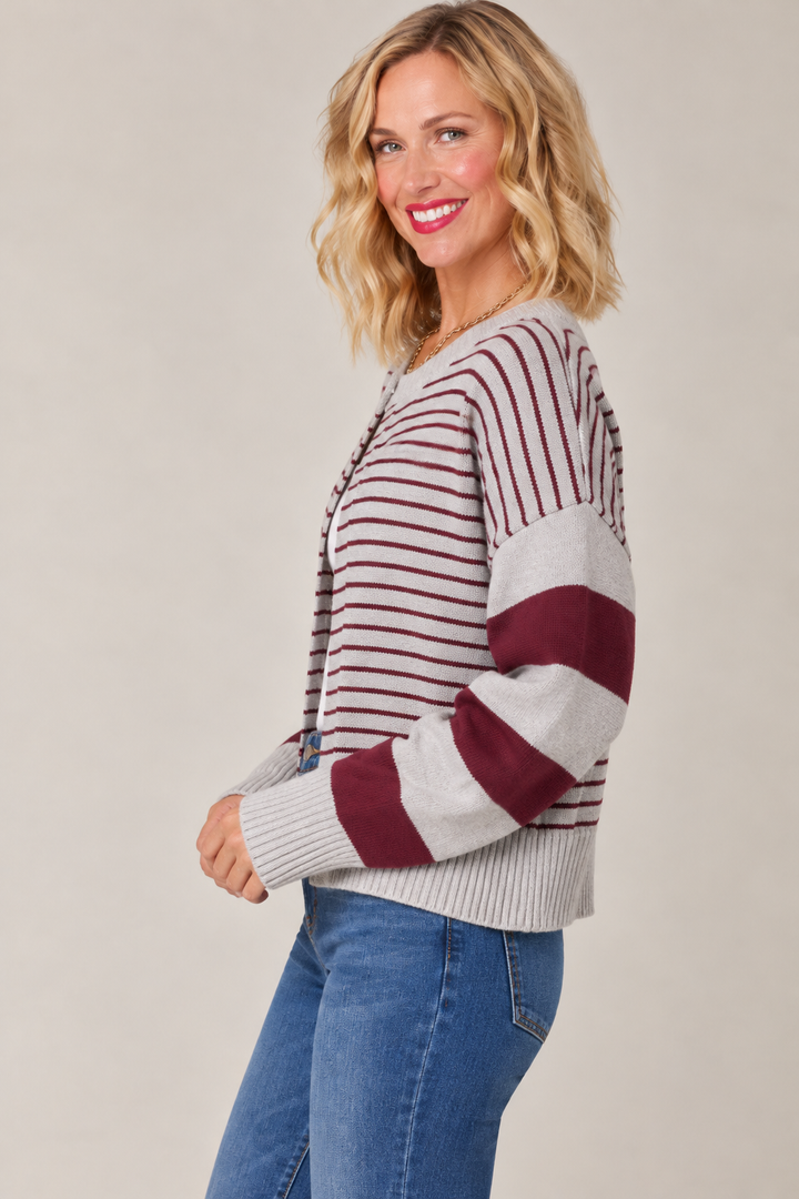 Autumn Stripe Open Front Cardigan