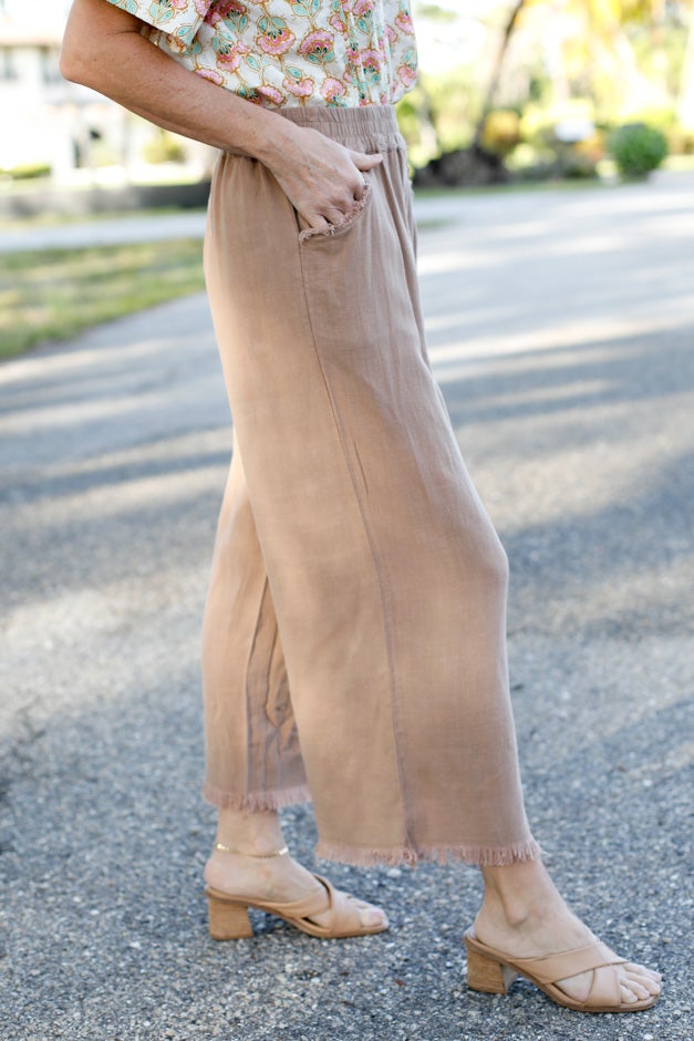 Linen Blend Elastic Waistband Latte