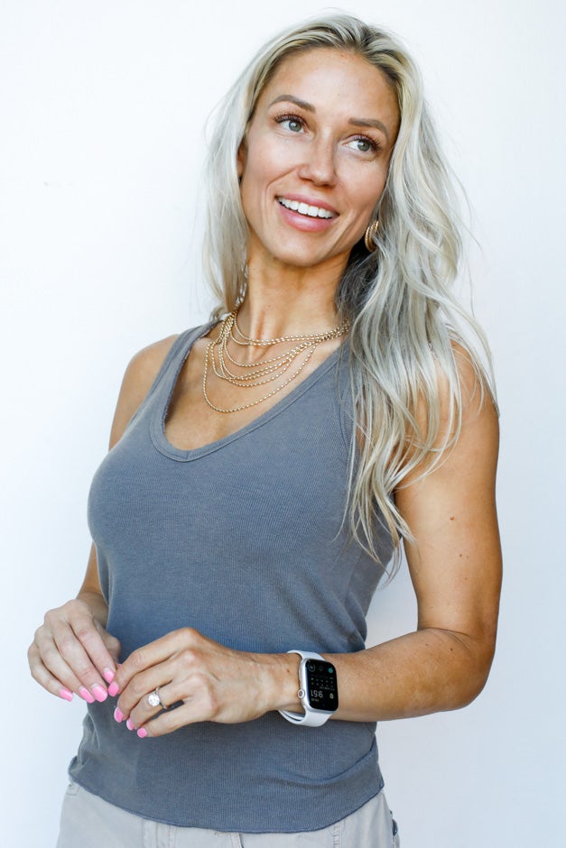 Fitted Ribbed Tank Top with Scoop Neck & Chest Pocket