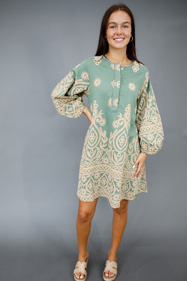 Sage Solstice Embroidered Dress *Final Sale*