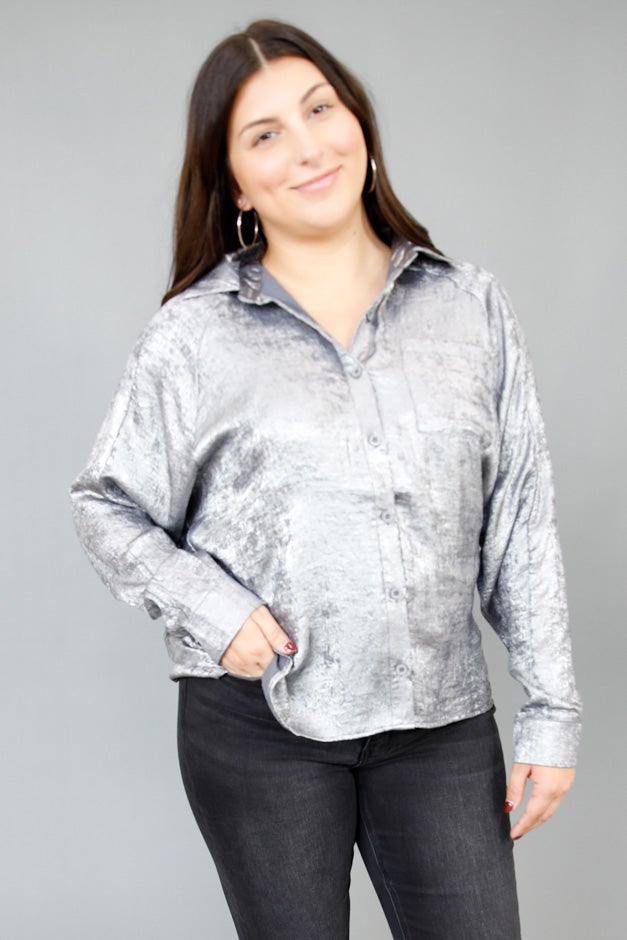Modern Metallic Button-Down Top *Final Sale*