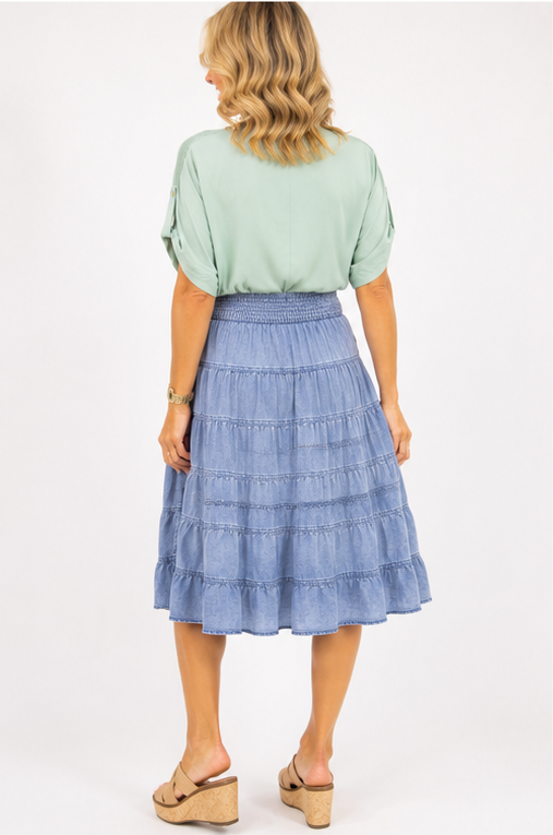Blue Horizon Tiered Midi Skirt