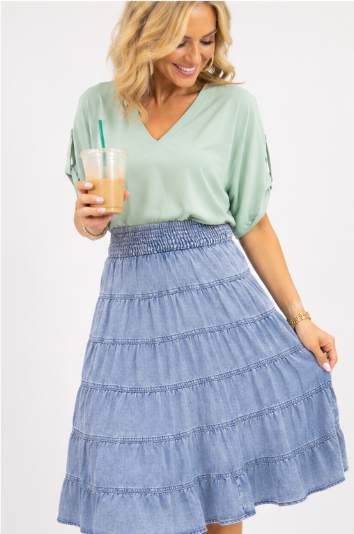Blue Horizon Tiered Midi Skirt