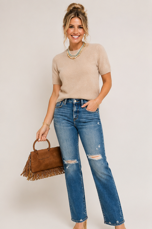 Soft Spot Knit Top Taupe